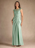 Green Mint Mother of the Bride Dress with Bodice Sleeveless Sheer Top High - Slit Ruched Skirt