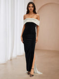 Red Monochrome Contrast Prom Dress Off - Shoulder Bow for Carpet Events