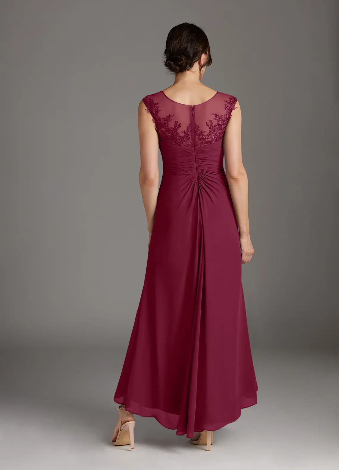 Mulberry A-Line Scoop Mother of the Bride Dress with Sheer Bodice Sleeveless Design Pleated Skirt for mother of the bride