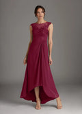 Mulberry A-Line Scoop Mother of the Bride Dress with Sheer Bodice Sleeveless Design Pleated Skirt for mother of the bride