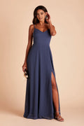 Navy Blue Bridesmaid Dress with Cold Shoulder Sleeves Side Slit Formal Evening Gown for Balls, Galas, and Wedding Parties