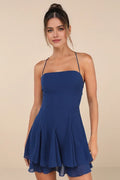 Navy Blue Homecoming Dress with Thin Straps Tiered Skirt - Perfect for School Dances