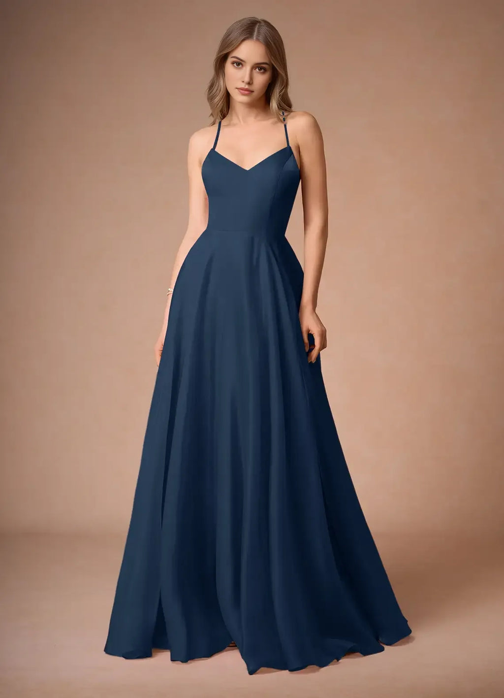 Navy Blue Prom Dress with Spaghetti Straps Sweetheart Neckline and Flowy A - Line Skirt for Forma