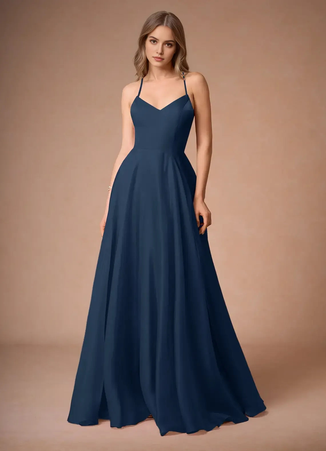 Navy Blue Prom Dress with Spaghetti Straps Sweetheart Neckline and Flowy A - Line Skirt for Forma