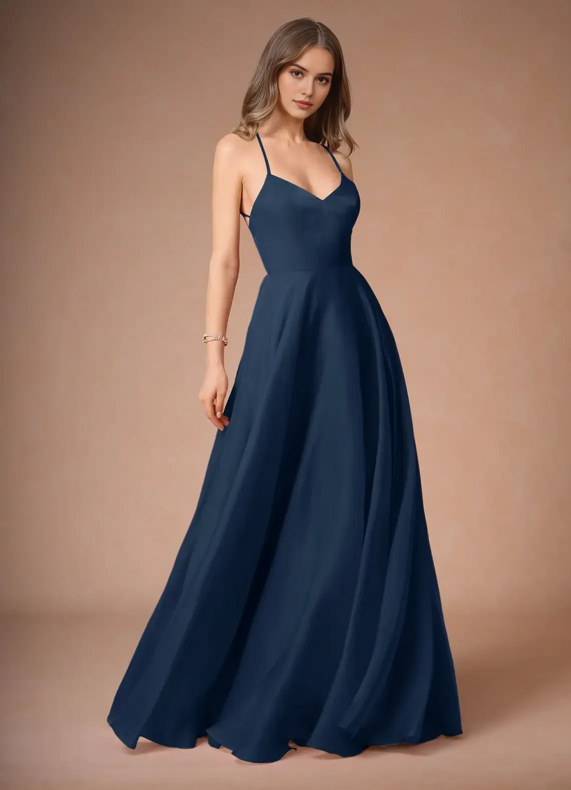 Navy Blue Prom Dress with Spaghetti Straps Sweetheart Neckline and Flowy A - Line Skirt for Forma