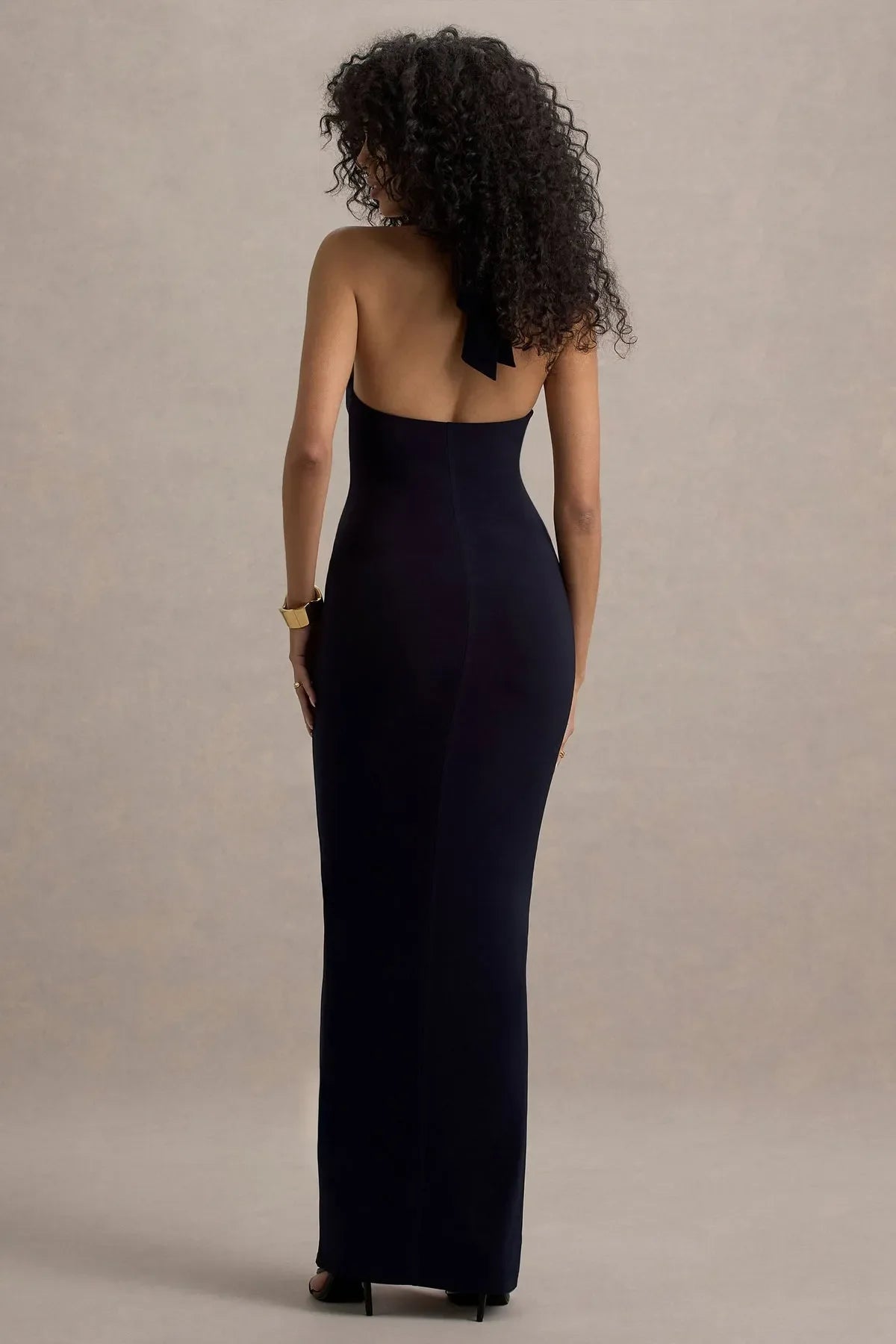 Navy Blue Halter Neck Mermaid Prom Dresses with Twist Detail and Side Slit A Perfect Blend of Sophistication and Allure for Formal Occasions