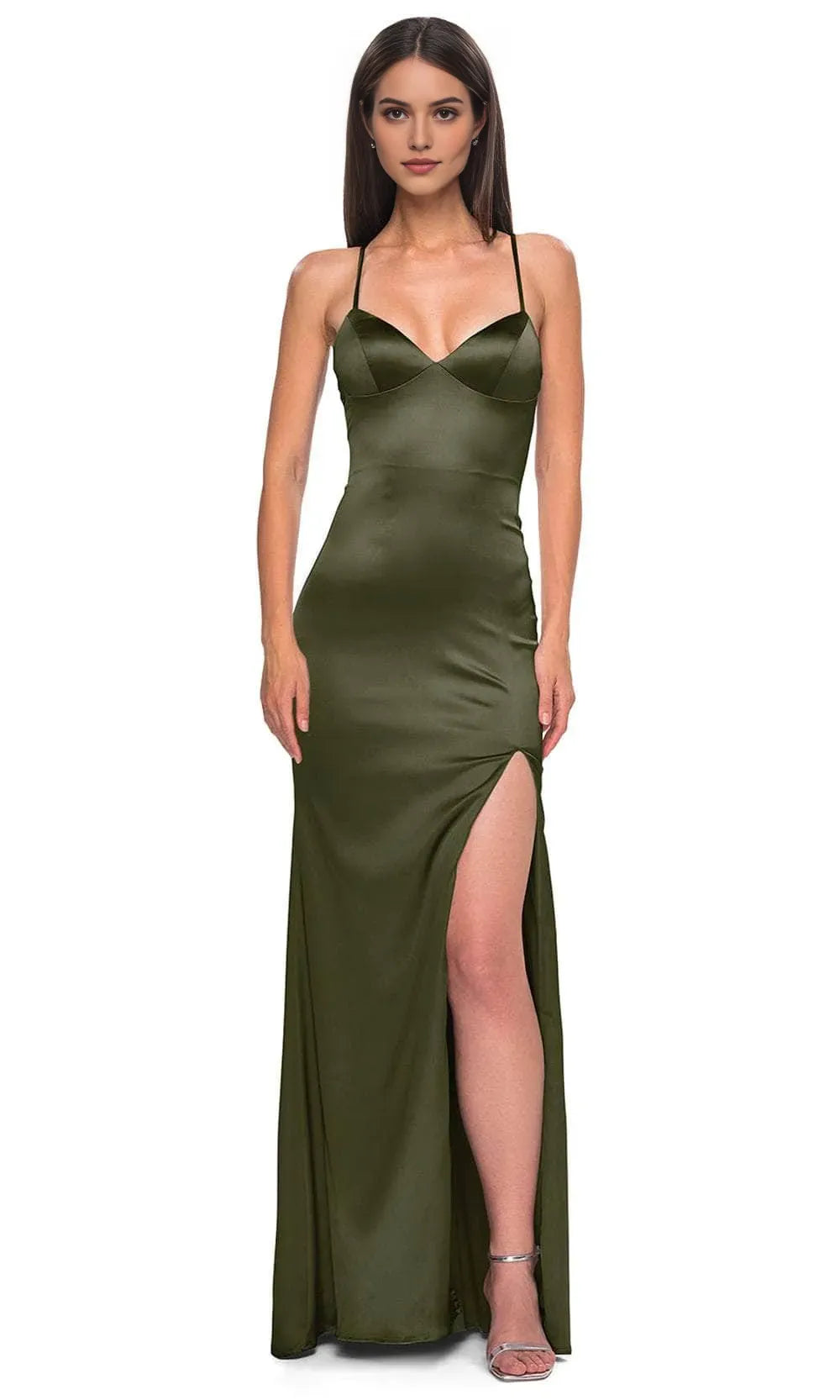 Navy Blue Mermaid Prom Gown with Spaghetti Straps and High Slit for Formal Occasions