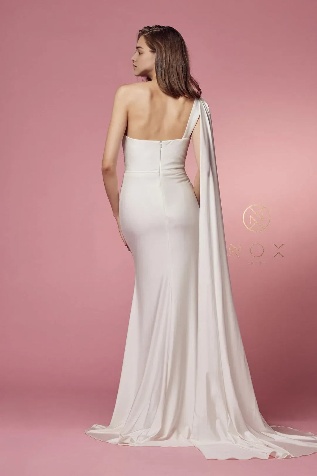 Navy Blue One - Shoulder Prom Dress with Draped Cape Sleeve and Mermaid Silhouette for Formal Galas