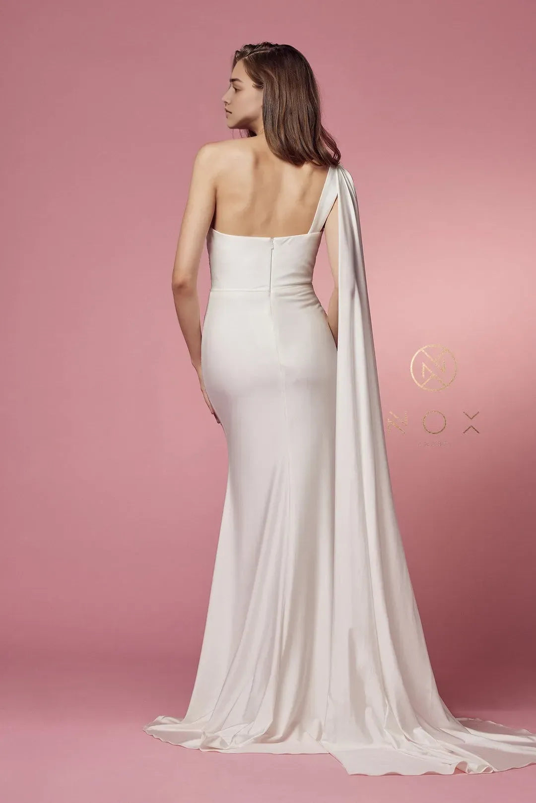 Navy Blue One - Shoulder Prom Dress with Draped Cape Sleeve and Mermaid Silhouette for Formal Galas