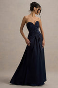 Navy Blue Strapless Ruched Prom Dresses with Sweetheart Neckline and Flowing Skirt A Timeless Choice for Prom Nights and Formal Galas