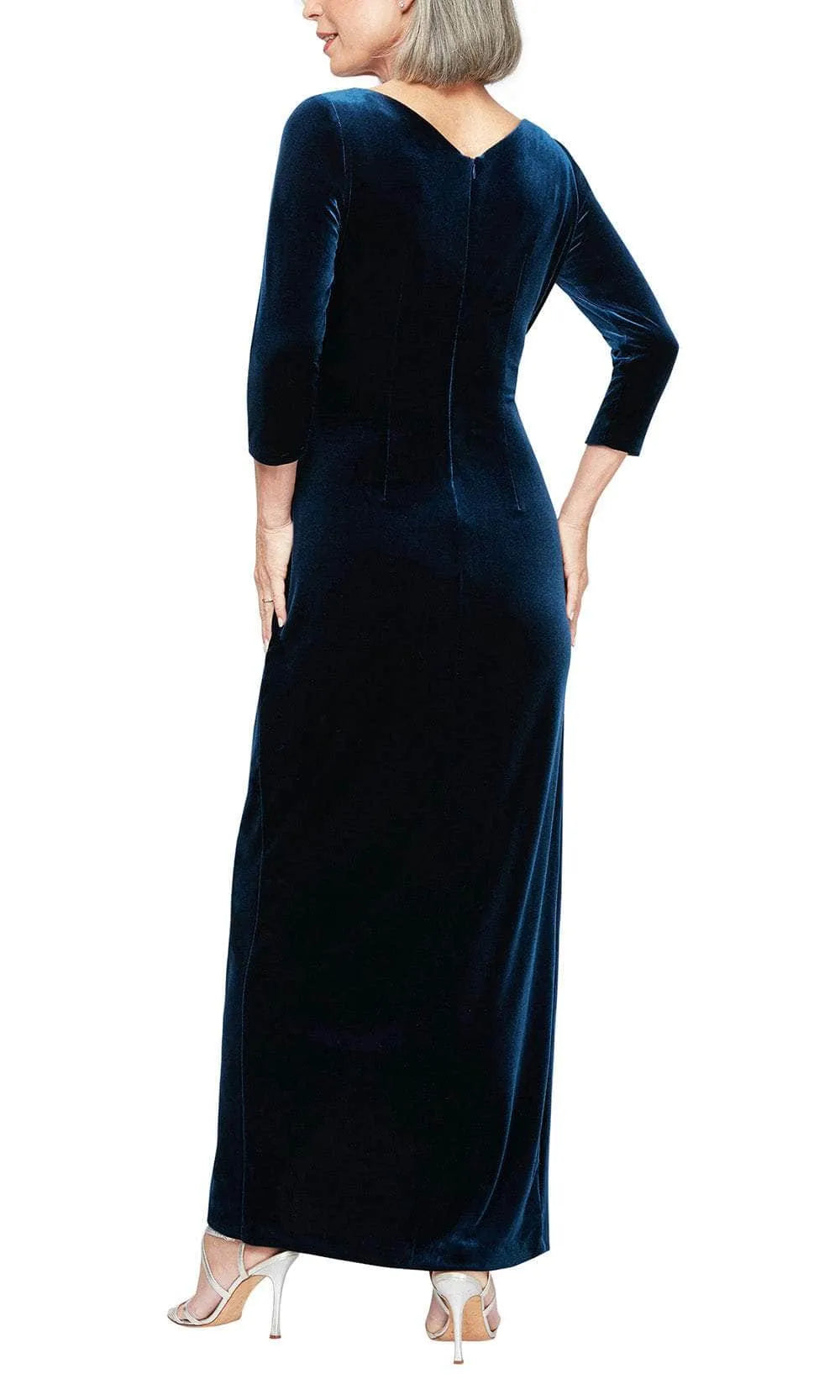 Navy Blue Wrap Front Evening Dresses with 3/4 Sleeves and Side Slit A Timeless Choice for Formal Weddings and Sophisticated Soir¨¦es
