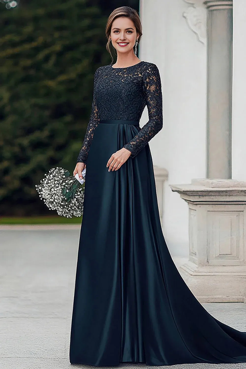 Navy A-Line Mother of the Bride Dress