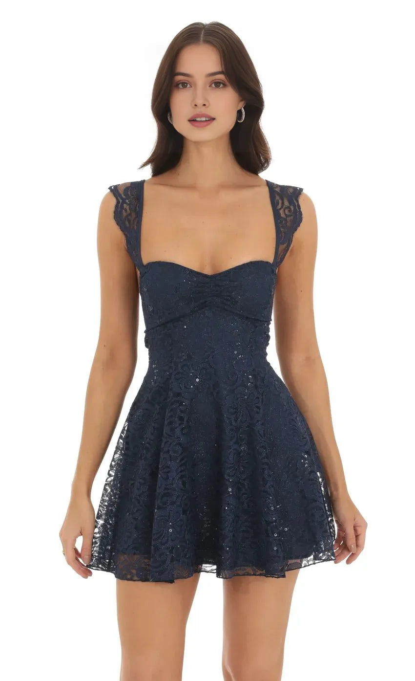 Navy Homecoming Dresses Sweetheart Neck Flared Silhouette Your Go To for Confident Homecoming Glamour