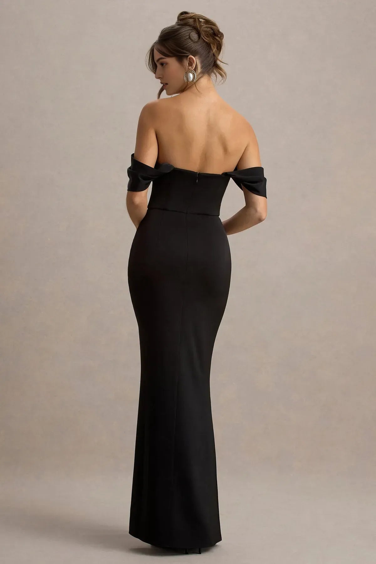 Black Off - Shoulder Prom Dress with Draped Sleeves and Side Slit Perfect for Formal Evening Events