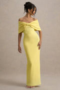Yellow Off - Shoulder Prom Dress with Bow Detail Floor - Length Bodycon Evening Gown for Formal Occasions