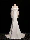 Off - Shoulder Wedding Dress with Sheer Lantern Sleeves Mermaid Silhouette and Minimalist Design for Modern Brides