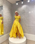 Yellow Off-Shoulder Short Sleeve Maxi Party Dress