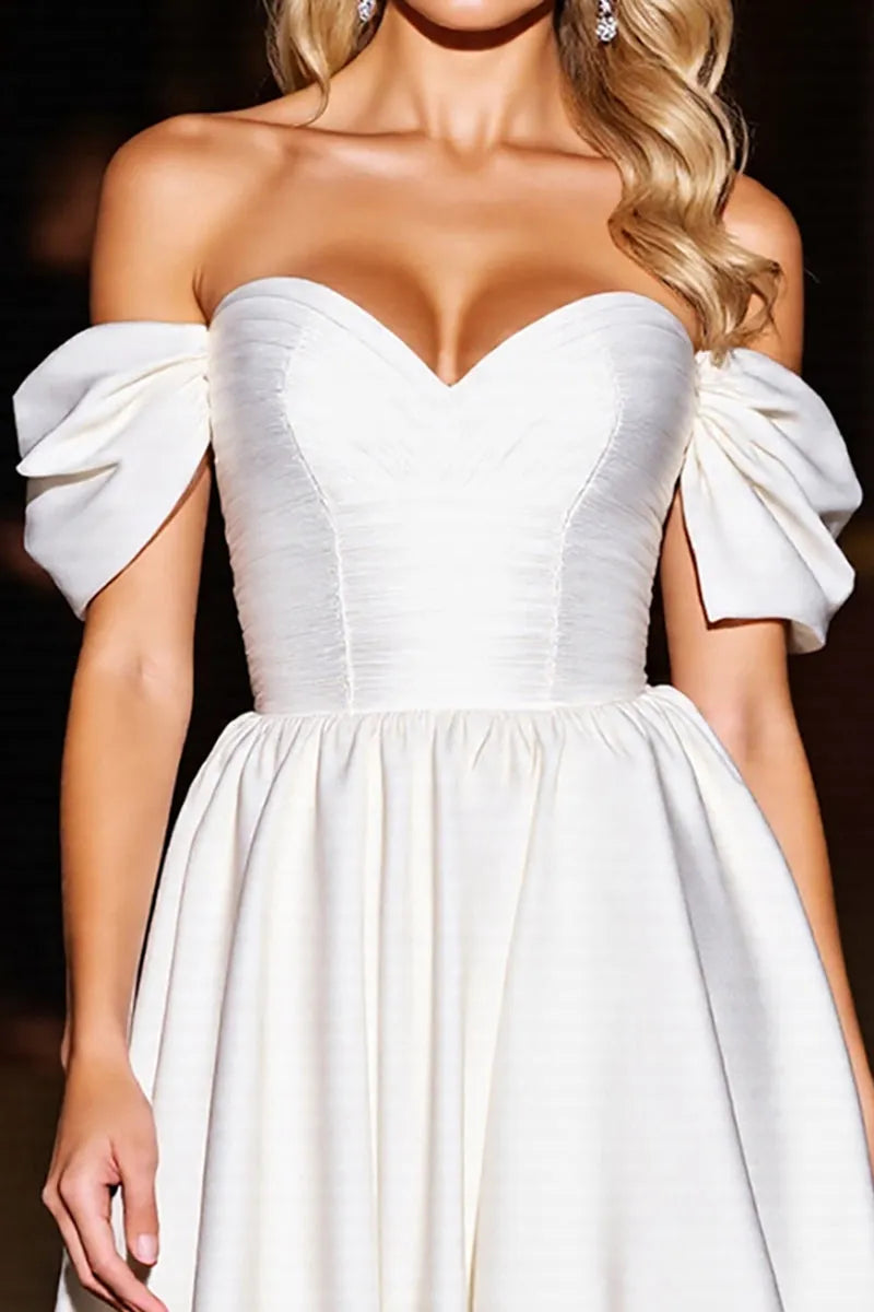White Off - Shoulder Homecoming Dress with Bow - Detailed Sleeves