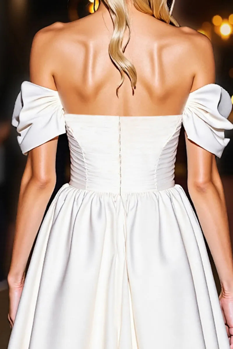 White Off - Shoulder Homecoming Dress with Bow - Detailed Sleeves