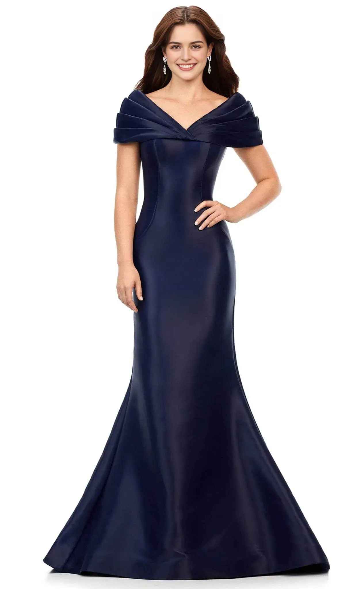 White Off - Shoulder Mermaid Evening Gown with Pleated Neckline Ideal for Formal Galas and Sophisticated