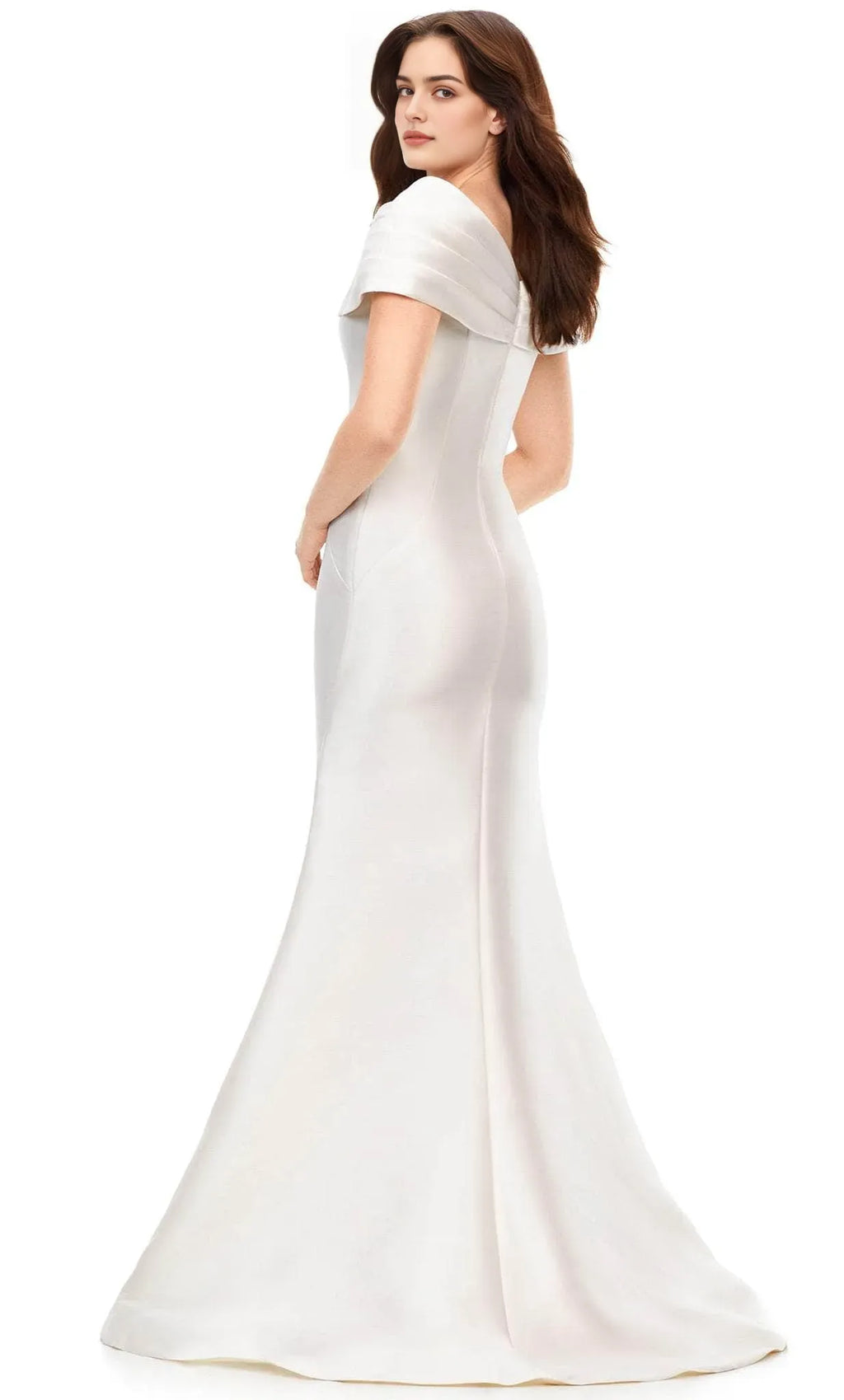White Off - Shoulder Mermaid Evening Gown with Pleated Neckline Ideal for Formal Galas and Sophisticated
