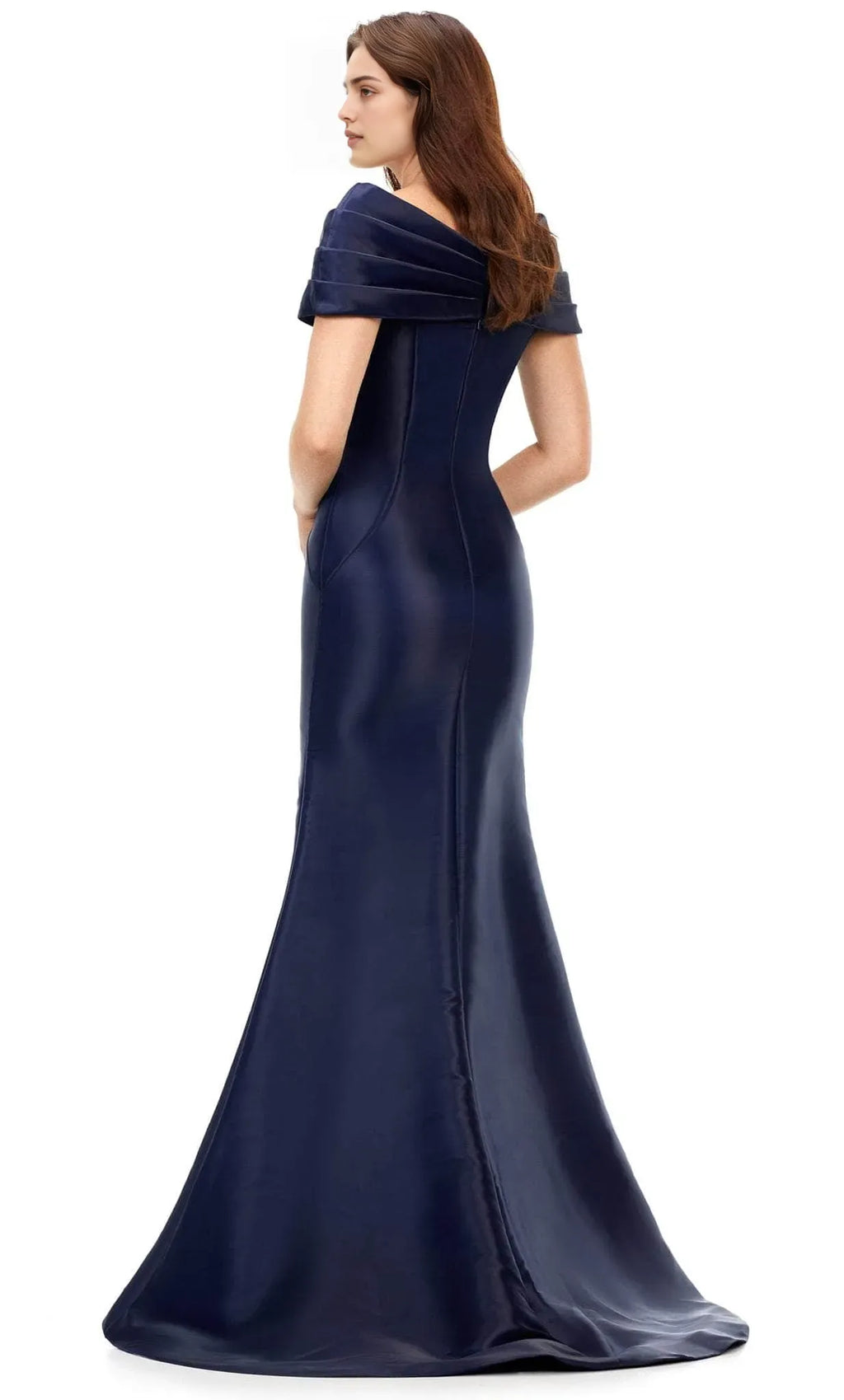 White Off - Shoulder Mermaid Evening Gown with Pleated Neckline Ideal for Formal Galas and Sophisticated