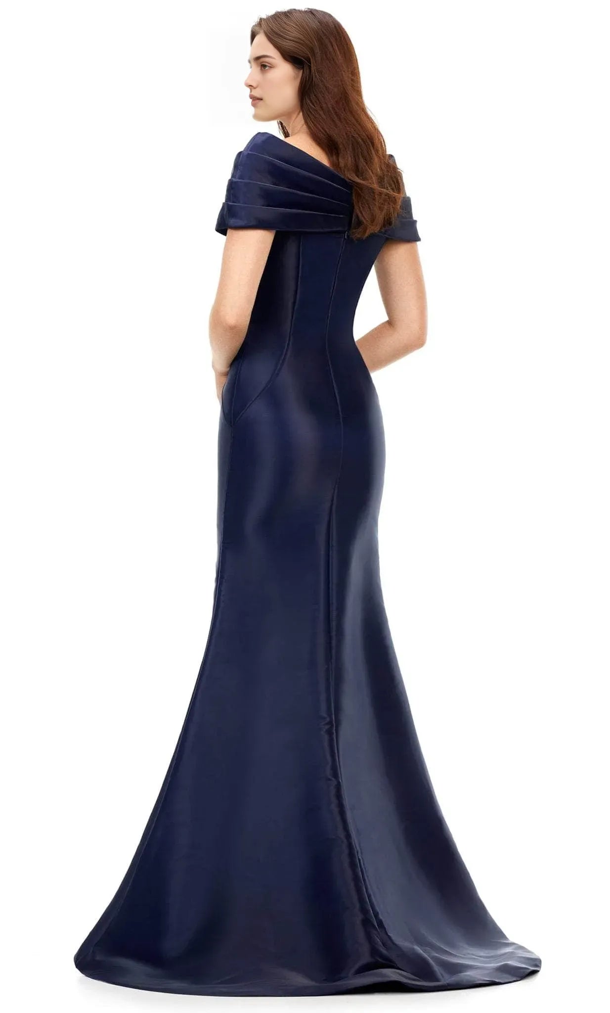 White Off - Shoulder Mermaid Evening Gown with Pleated Neckline Ideal for Formal Galas and Sophisticated