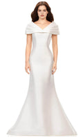 White Off - Shoulder Mermaid Evening Gown with Pleated Neckline Ideal for Formal Galas and Sophisticated