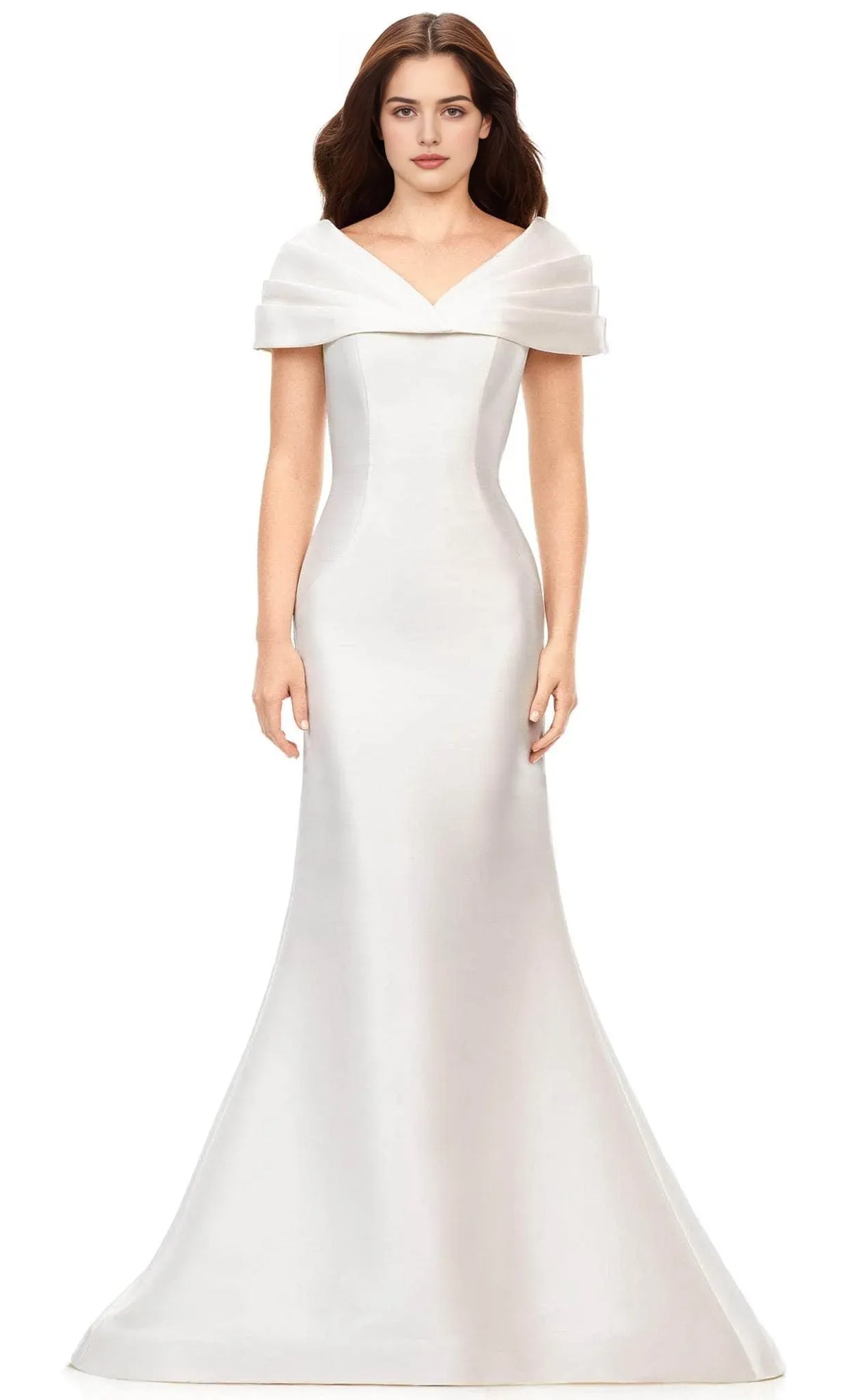 White Off - Shoulder Mermaid Evening Gown with Pleated Neckline Ideal for Formal Galas and Sophisticated