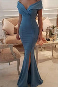 Off-the-Shoulder Slit Mermaid Buttons Evening Dress Long On Sale
