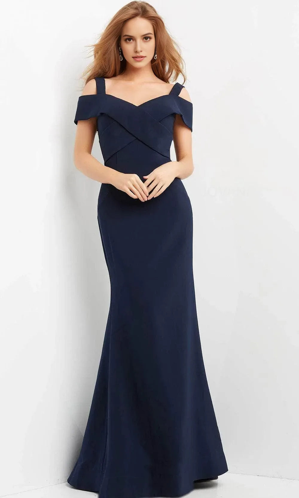 Navy Blue Off Shoulder Mermaid Evening Dresses with Cross Front Bodice Design Ideal for Formal Events Galas