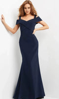Navy Blue Off Shoulder Mermaid Evening Dresses with Cross Front Bodice Design Ideal for Formal Events Galas