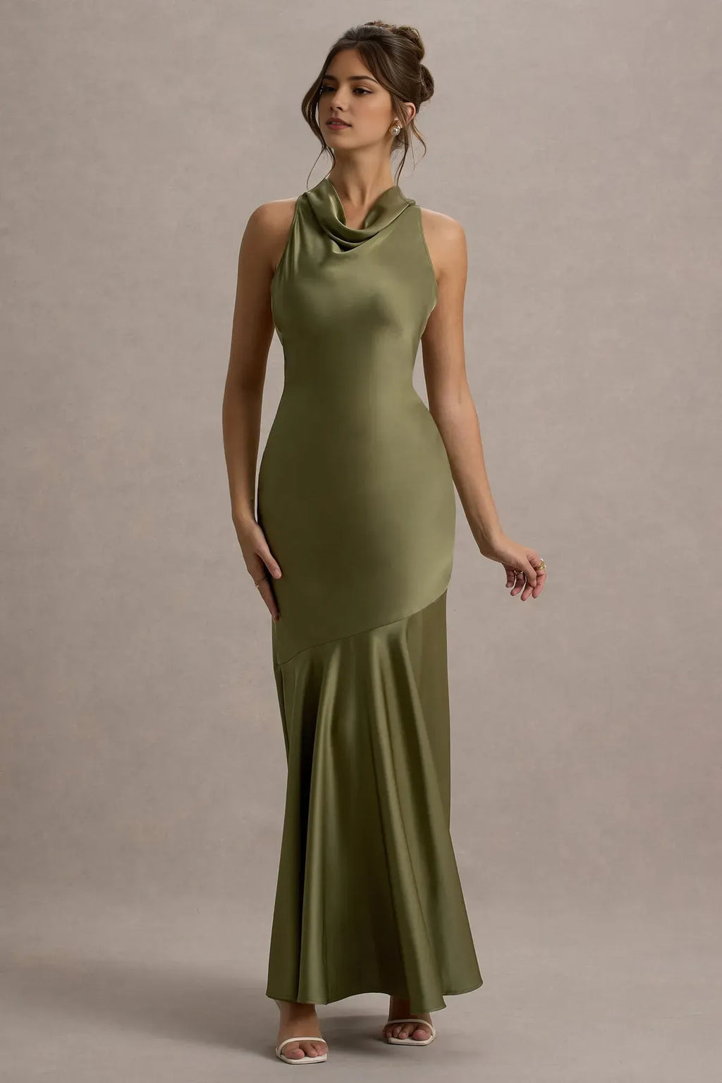 Green Olive Prom Dresses with Cowl Neckline and Mermaid Hem A Perfect Blend of Sophistication and Allure