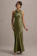 Green Olive Prom Dresses with Cowl Neckline and Mermaid Hem A Perfect Blend of Sophistication and Allure