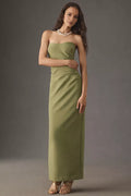 Green Olive Sheath Sweetheart Strapless Zip Back Floor-Length Ruched Prom Dresses