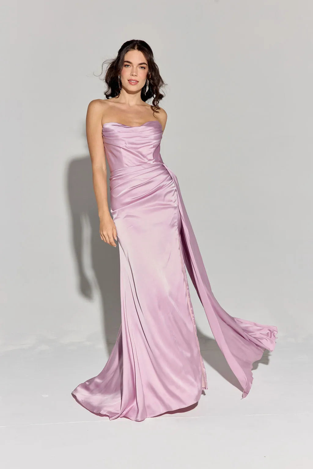 Green Olive Strapless Mermaid Prom Dress with Draped Bodice and Side Slit for Formal Occasions