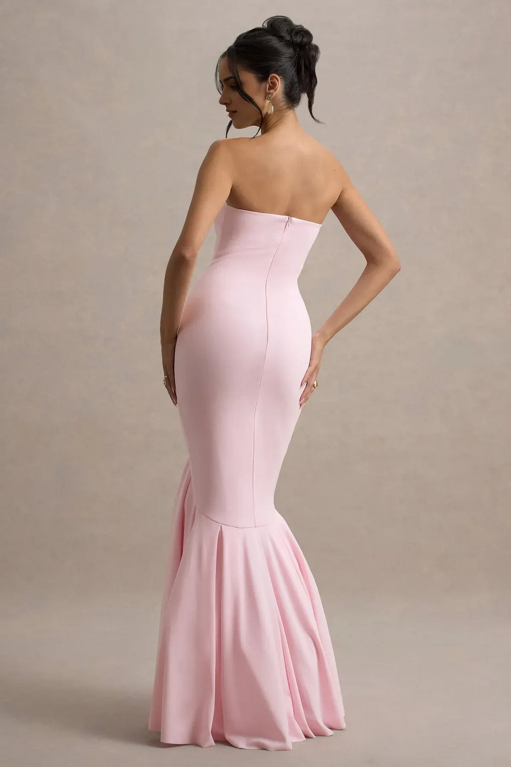 Blush Pink Strapless Blush Pink Mermaid Gown with Fla Hem Bodycon Silhouette Ideal for Proms Galas and Formal Evening Events