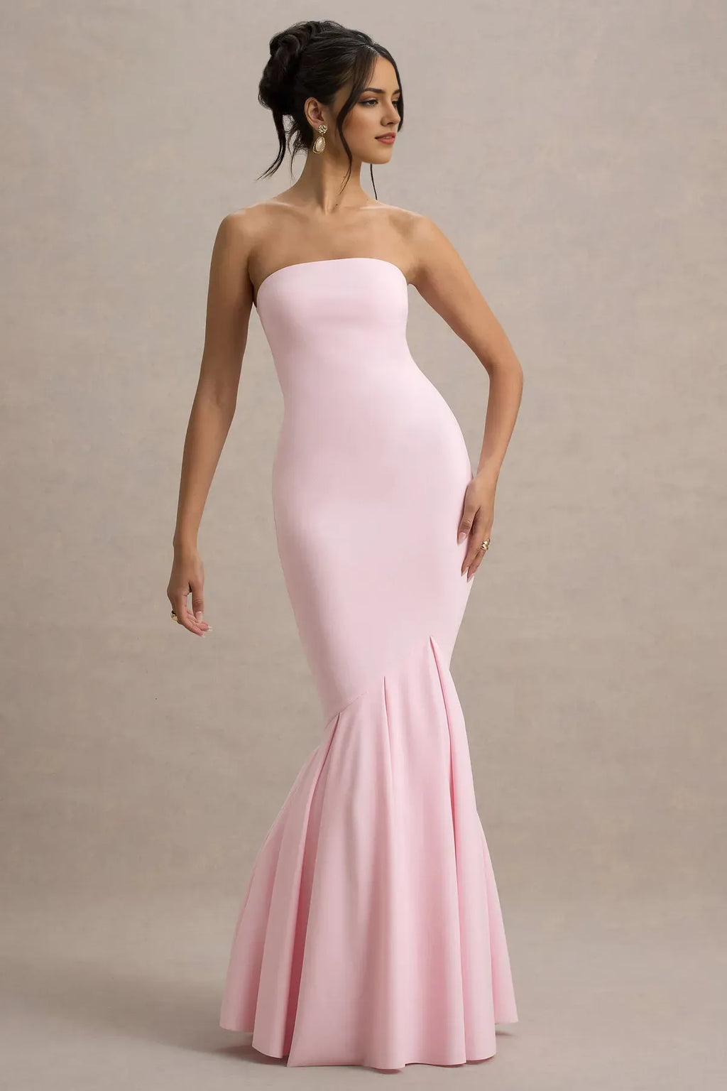 Blush Pink Strapless Blush Pink Mermaid Gown with Fla Hem Bodycon Silhouette Ideal for Proms Galas and Formal Evening Events