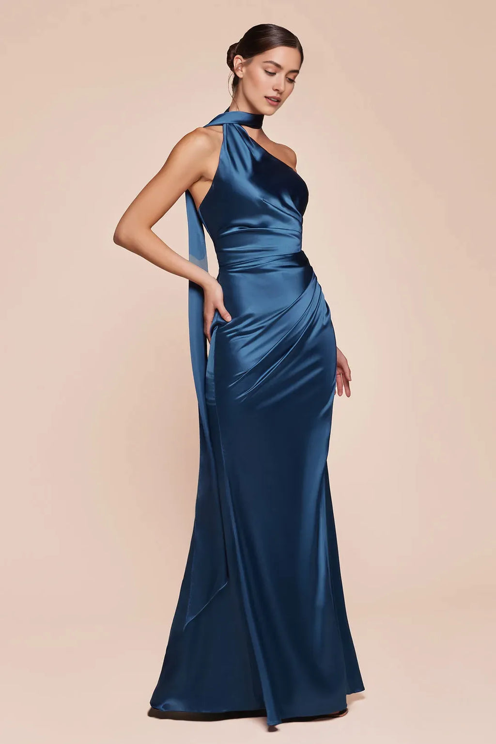 Burgundy One - Shoulder Prom Dress with Ruched Detailing and High Side Slit for Formal Occasions