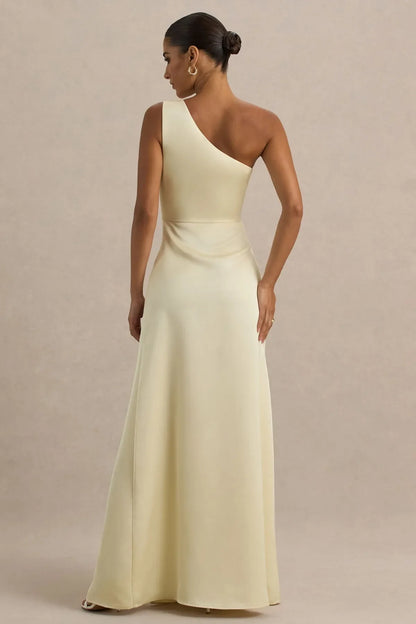 Luxurious Red Slit A-Line One-Shoulder Classic-Sleeve Classic-Back Floor-Length Prom Dress
