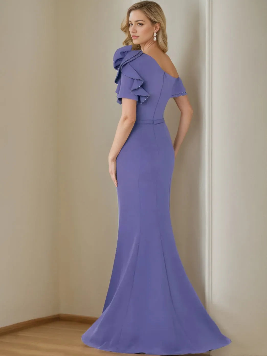 Lilac One - Shoulder Mother of the Bride Dress Hue Floral Accent Ruffled Detailing