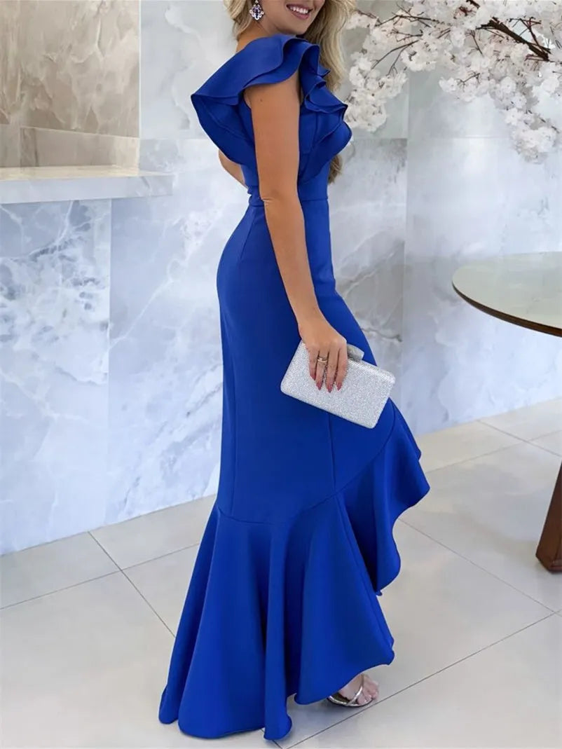 One - Shoulder Mother of the Bride Dress Ruffled Detail High Low Mermaid Hem for Formal Occasions