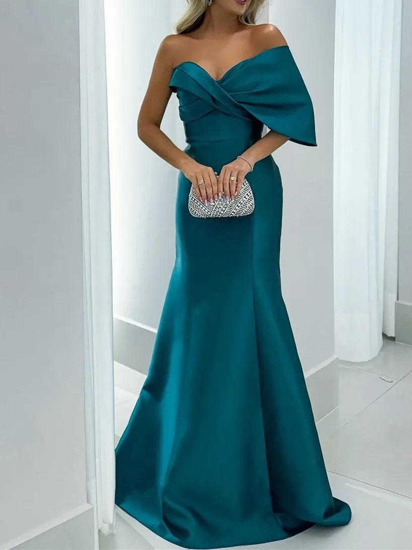One - Shoulder Mother of the Bride Dress Bow Detail Mermaid Hem for Formal Occasions