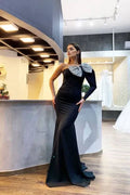 Black One-shoulder Bow Evening Dresses