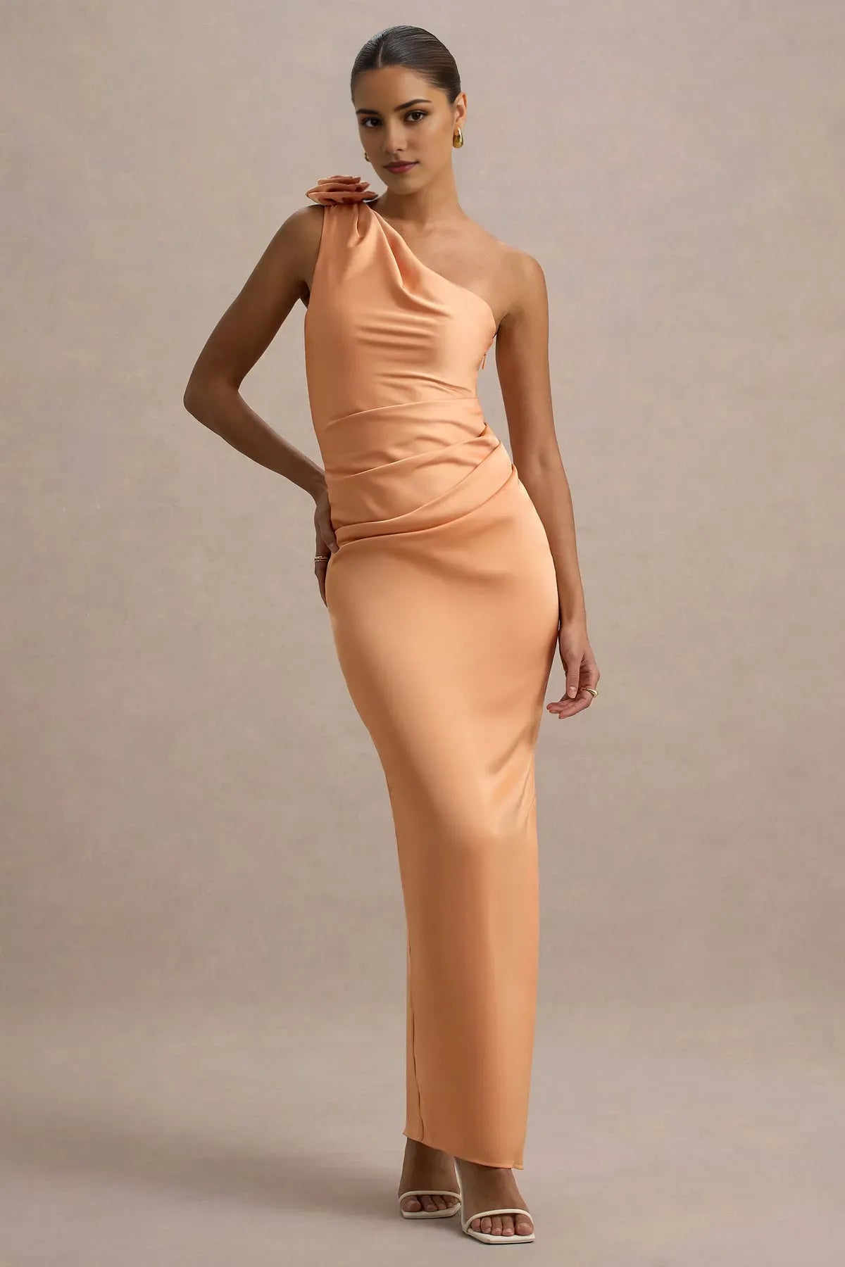 Peach One Shoulder Maxi Dress for Prom Dresses Sophisticated Stylish