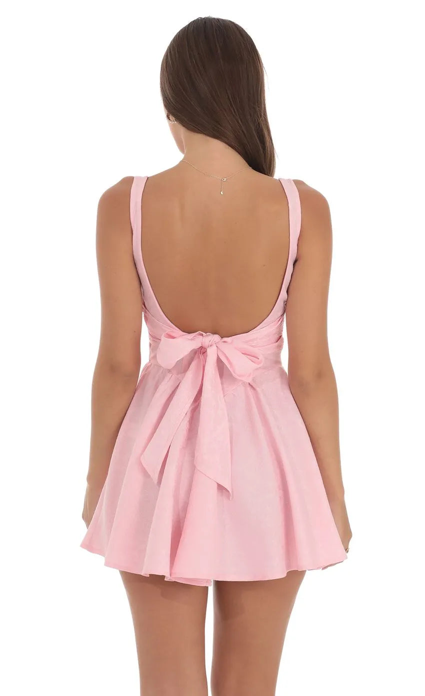 Pink Brocade Homecoming Dress Square Neckline Corset Bodice Flared Skirt for a Timeless School Dance Look