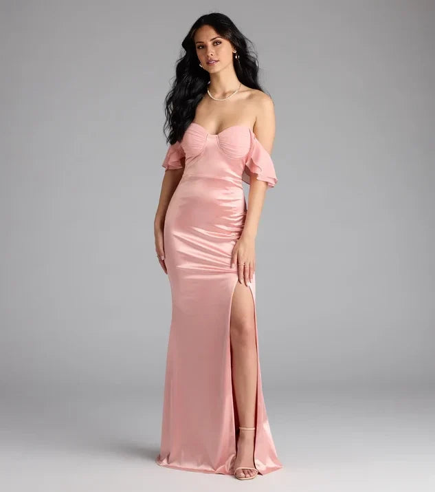Glamorous Mermaid Sweetheart Off Shoulder Plain Back Long Evening Dress