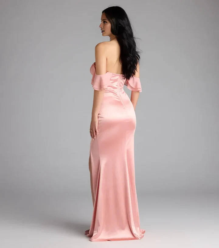 Glamorous Mermaid Sweetheart Off Shoulder Plain Back Long Evening Dress