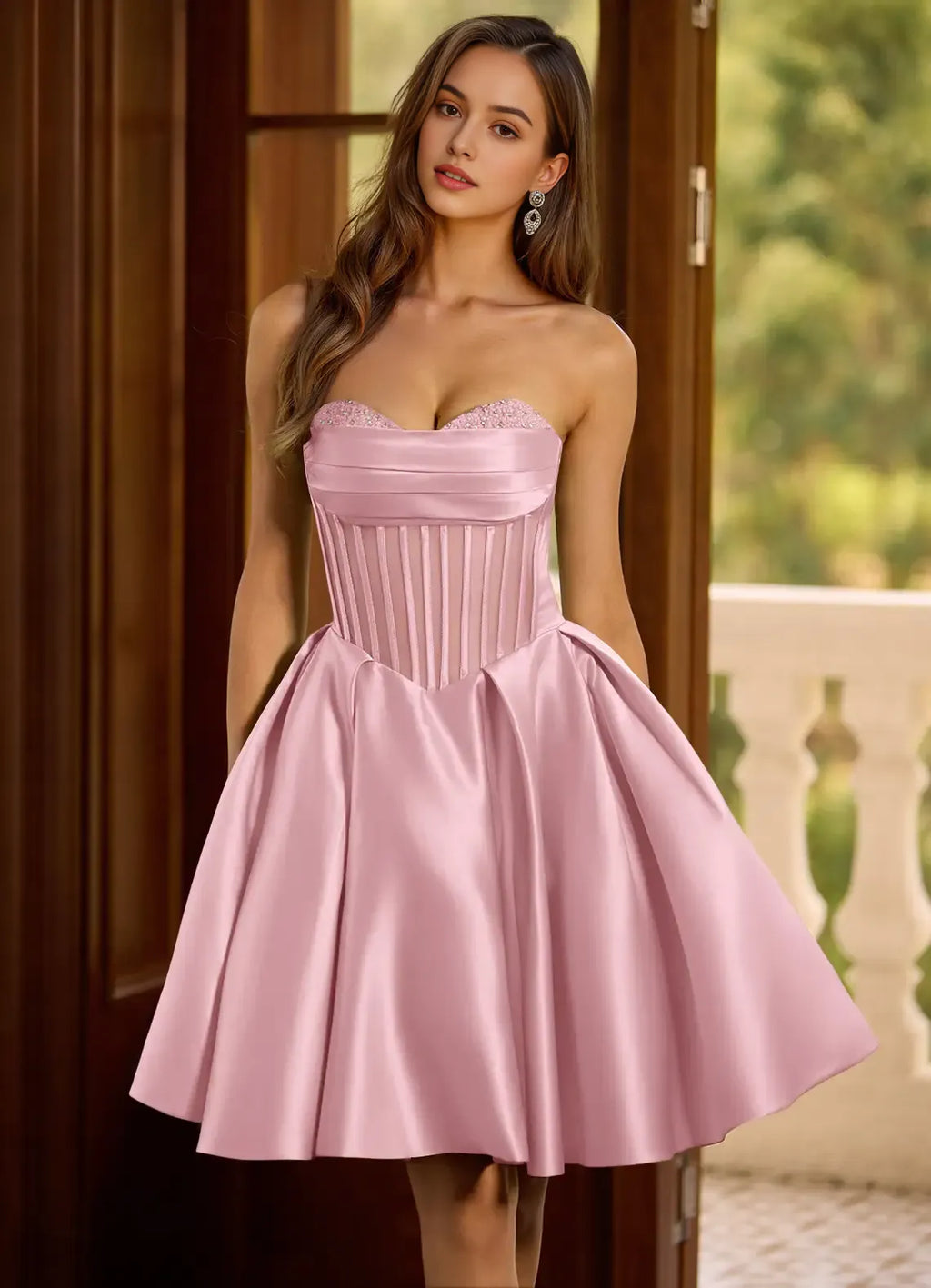 Pink Homecoming Dress Strapless Encrusted Neckline Flared Skirt for a Classy Ensemble