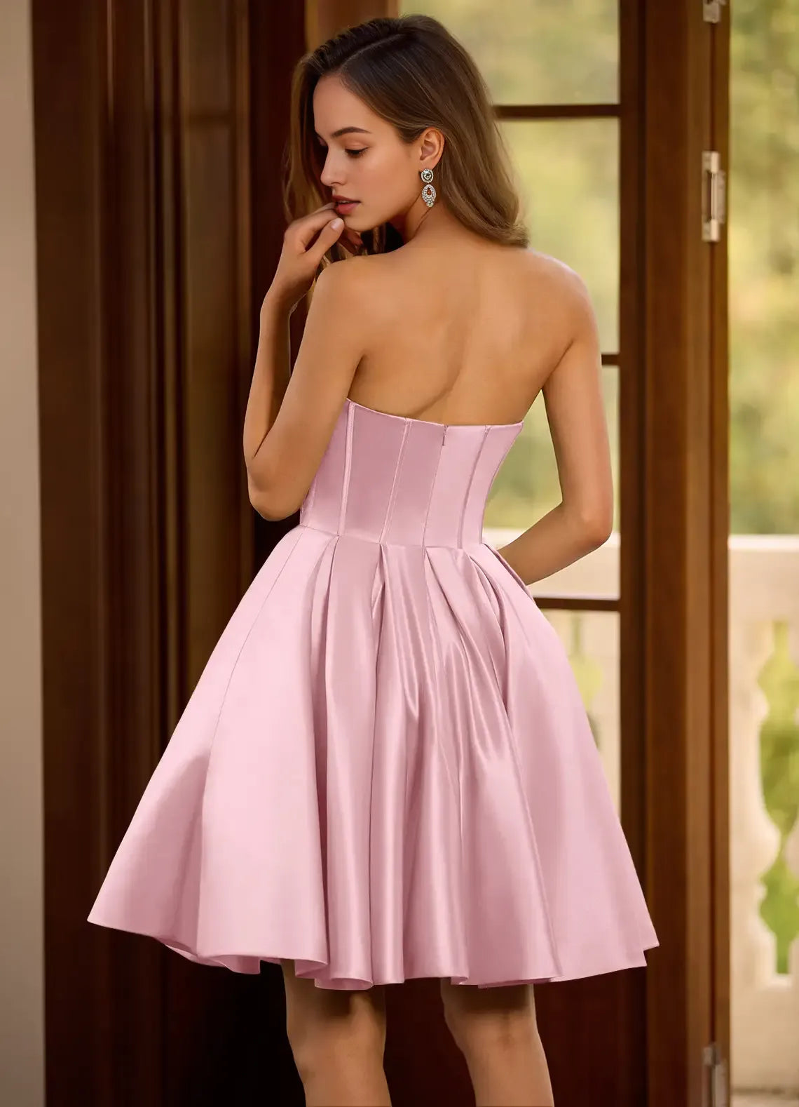 Pink Homecoming Dress Strapless Encrusted Neckline Flared Skirt for a Classy Ensemble